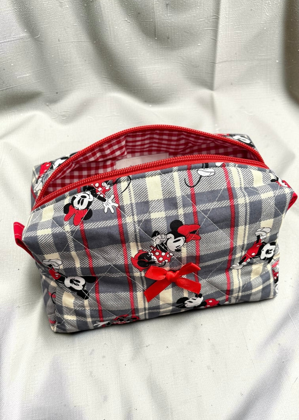Mickey & Minnie Plaid Makeup Bag - Medium