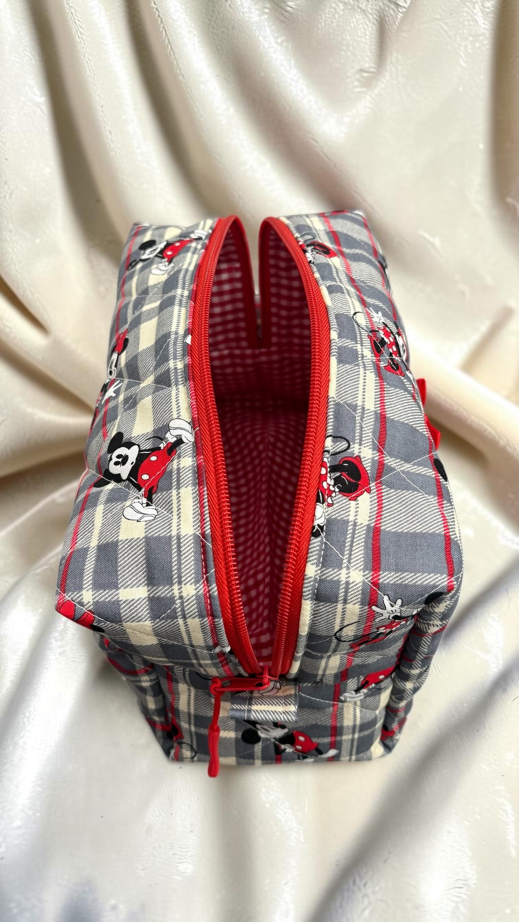 Mickey & Minnie Plaid Makeup Bag - Large
