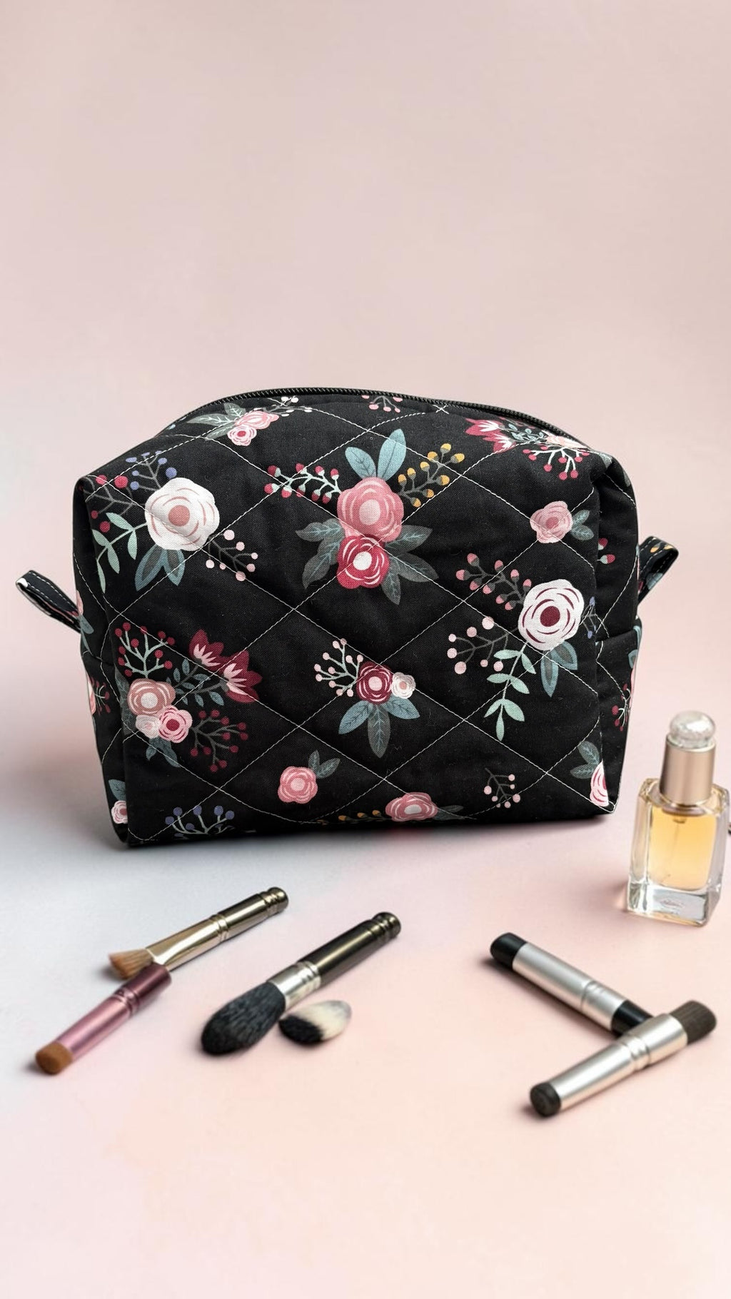 Sweet Floral Quilted Makeup Bag - Medium size