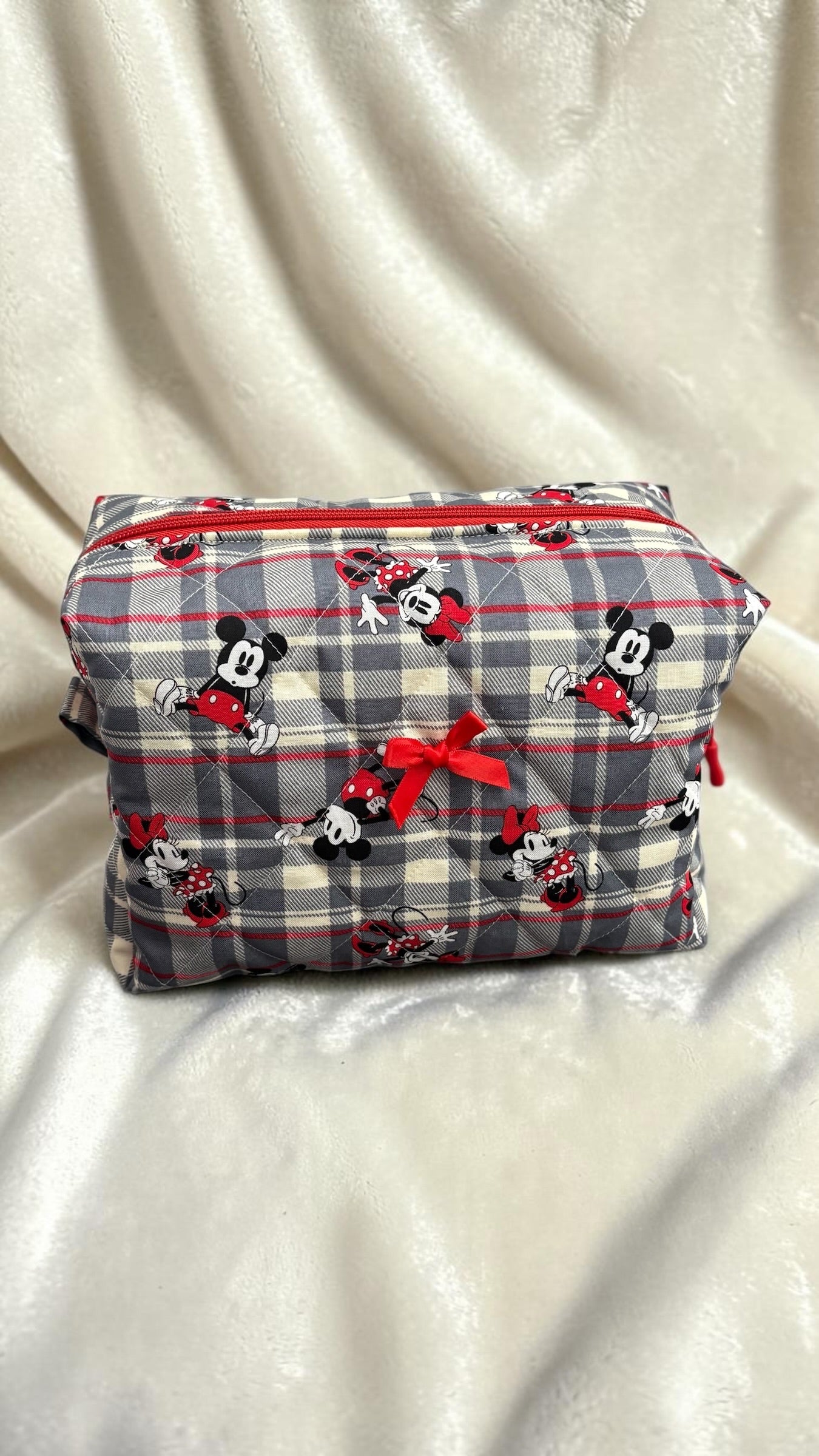 Mickey & Minnie Plaid Makeup Bag - Large