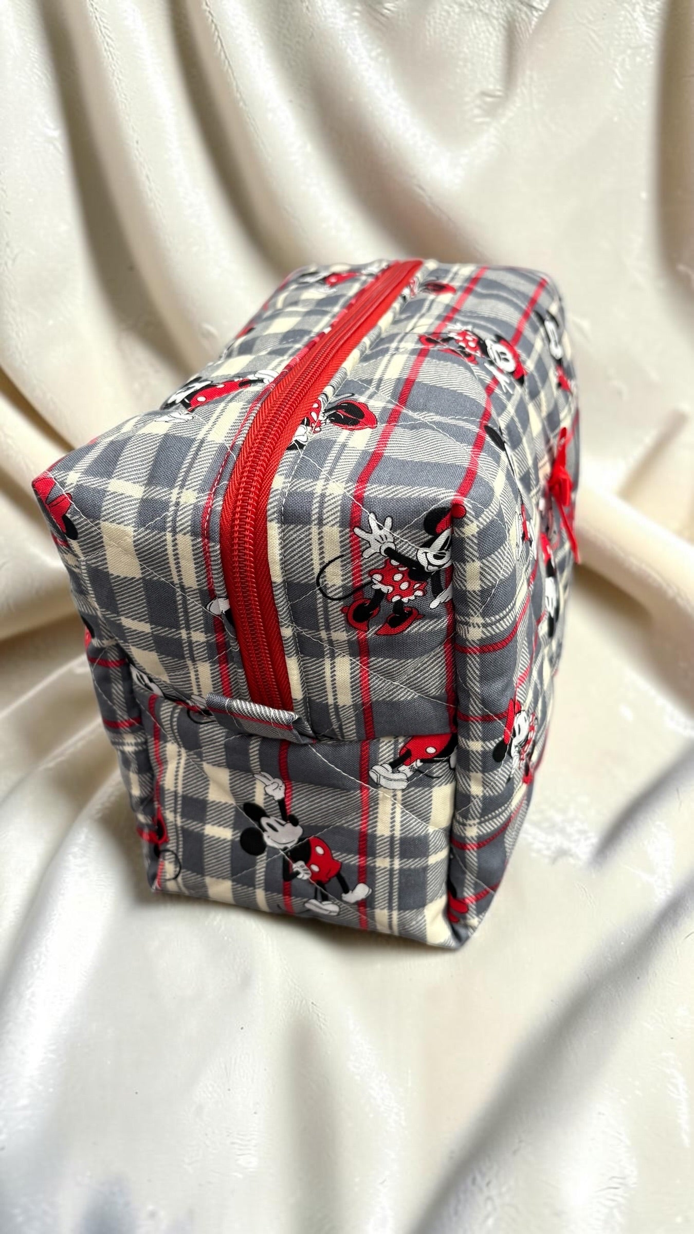 Mickey & Minnie Plaid Makeup Bag - Large