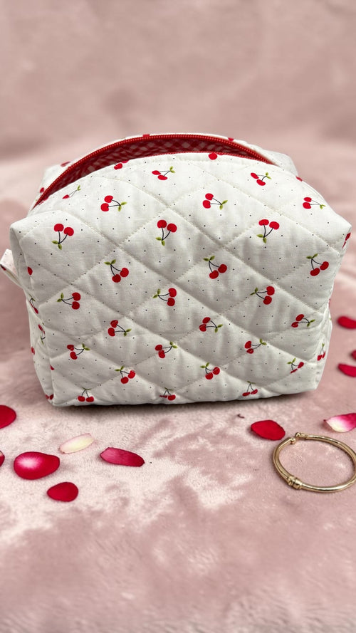 Cherry Delight Quilted Makeup Bag - Medium