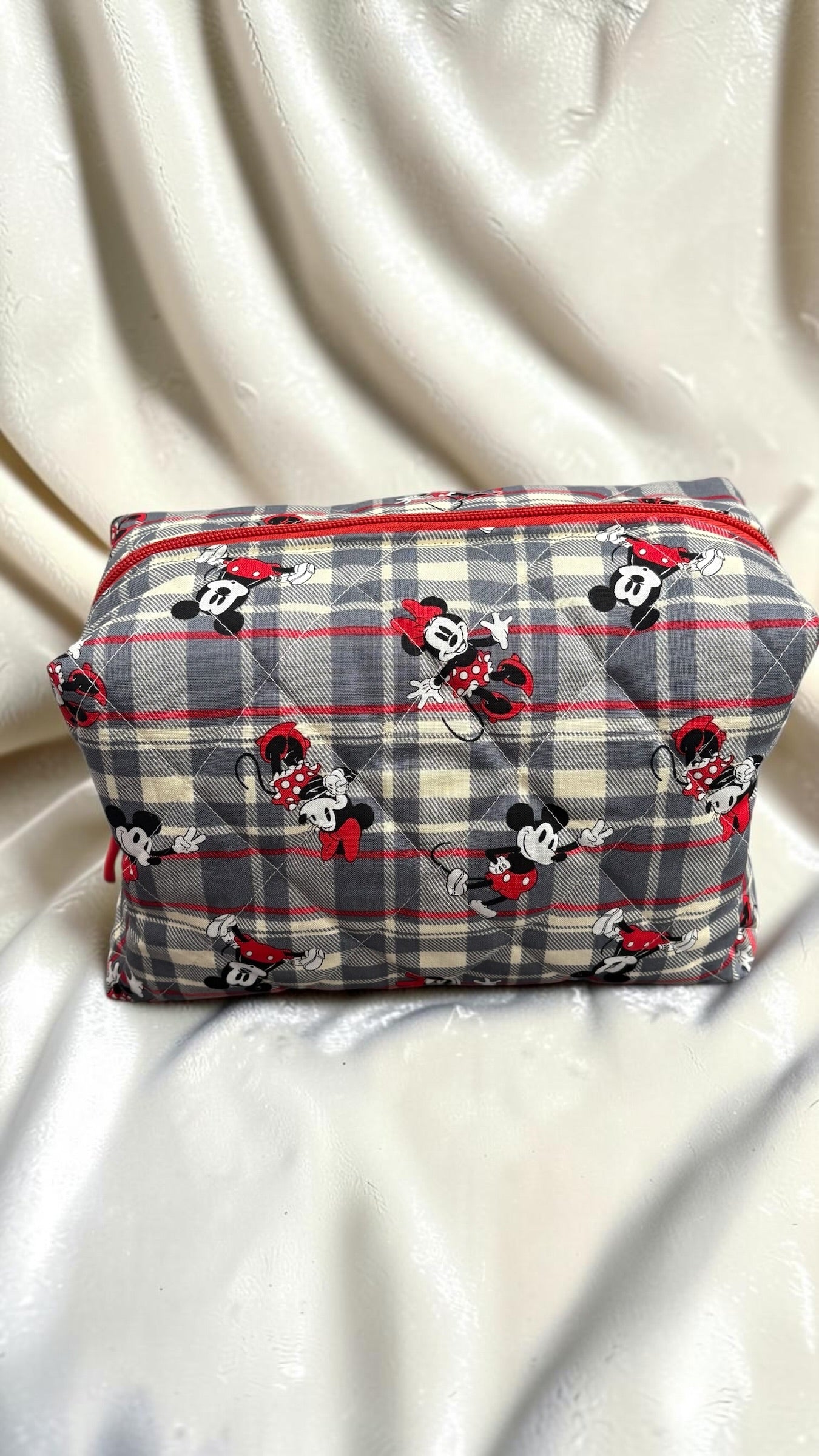 Mickey & Minnie Plaid Makeup Bag - Large