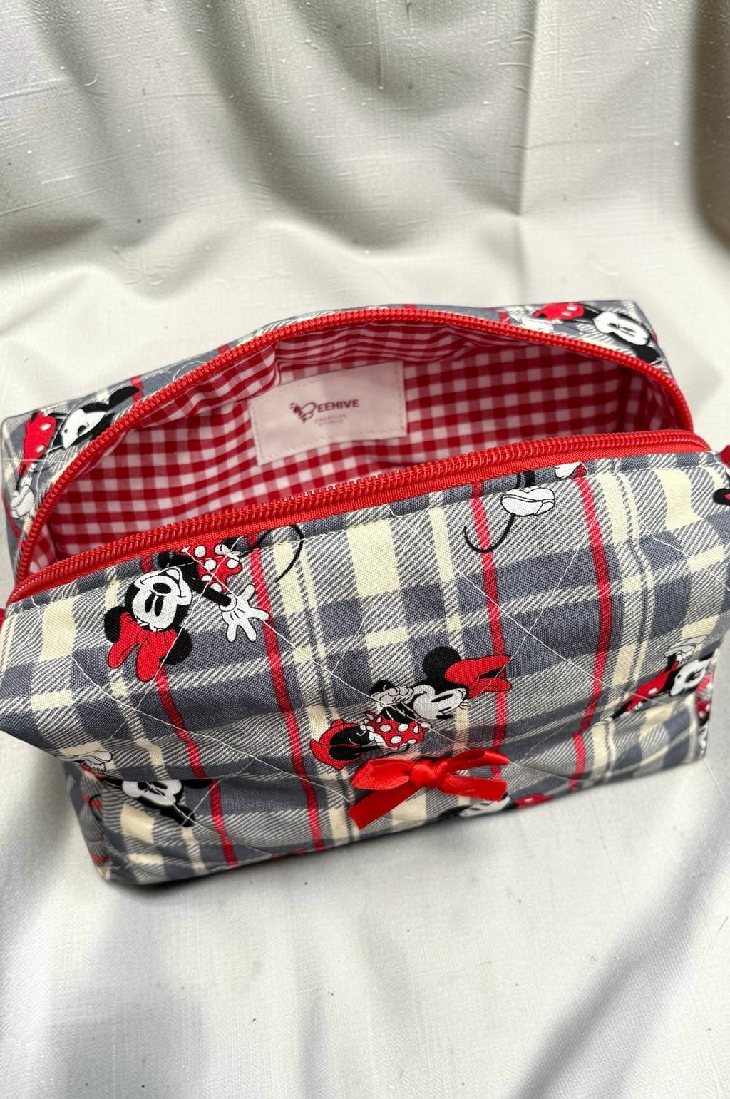 Mickey & Minnie Plaid Makeup Bag - Medium