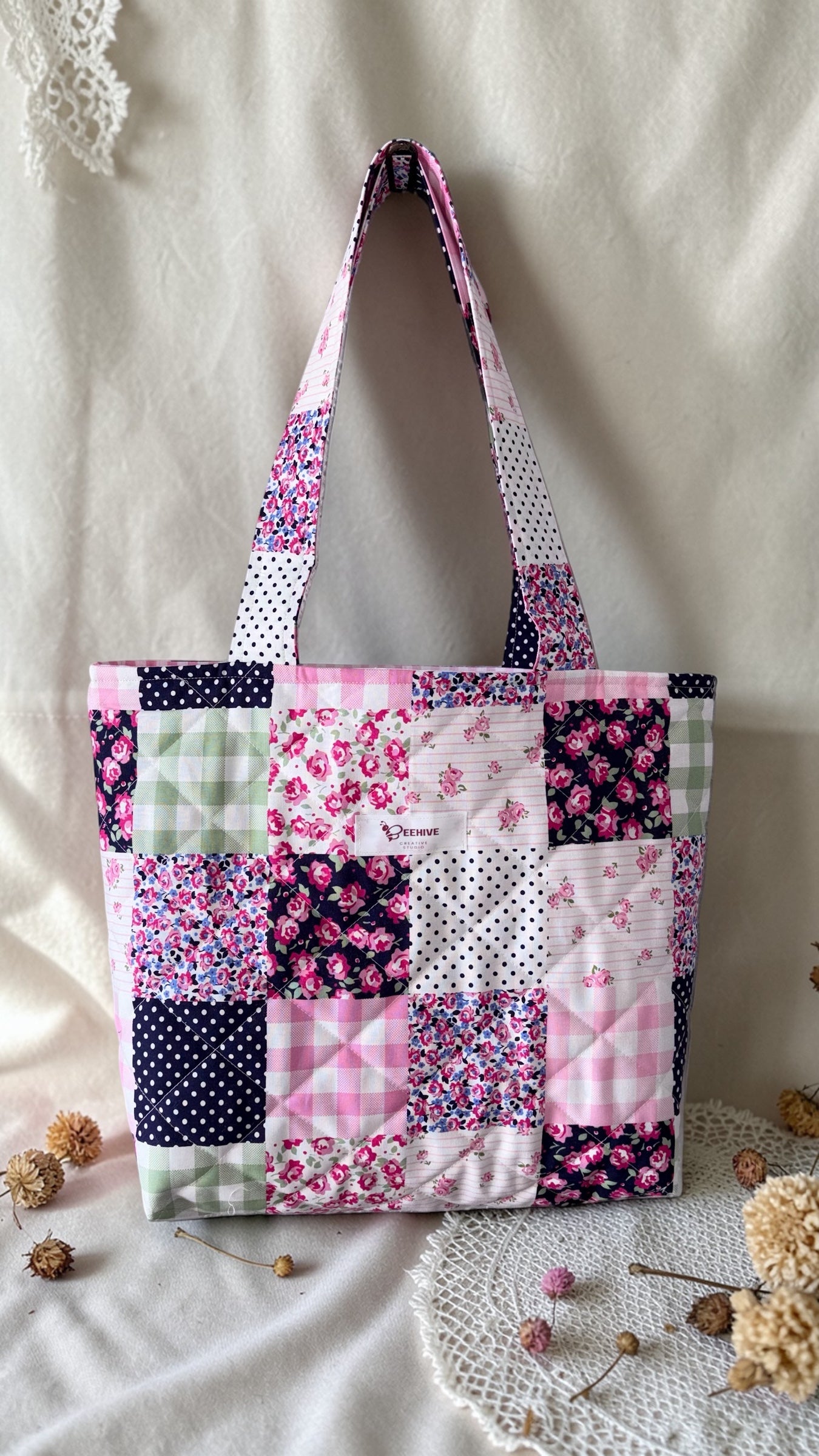 Boho Chic Quilted Tote Bag