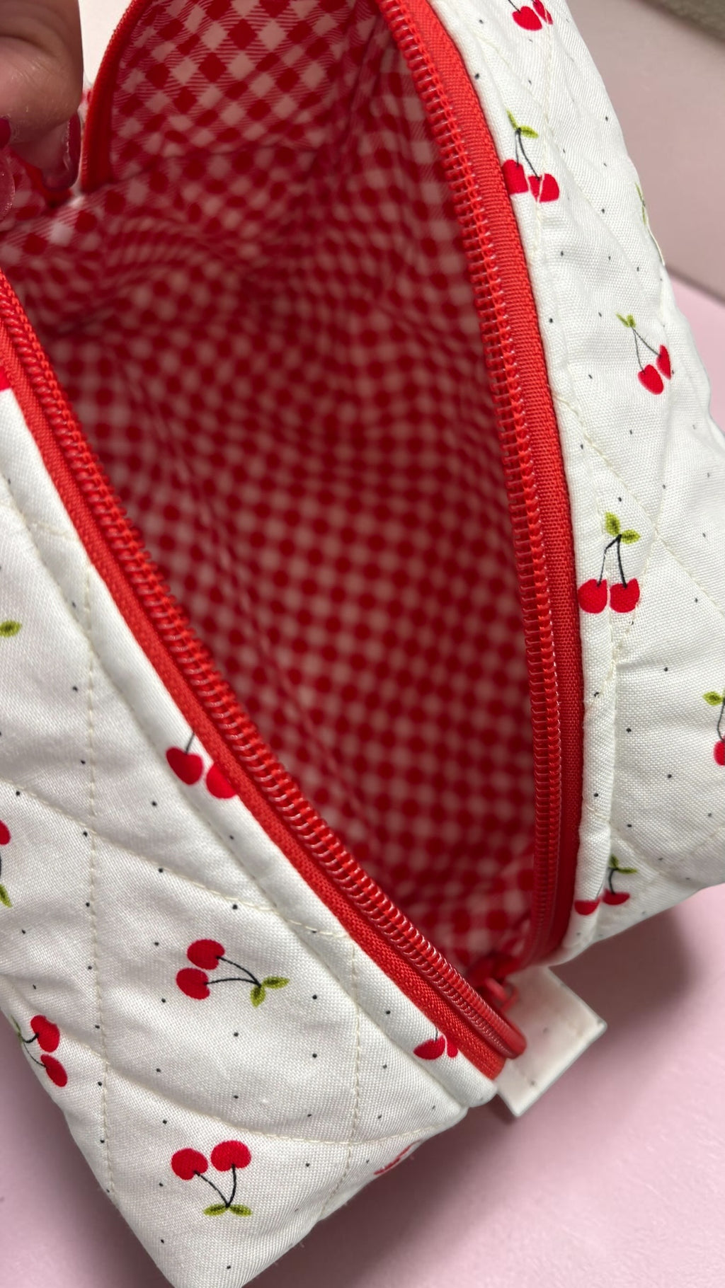 Cherry Delight Quilted Makeup Bag - Medium