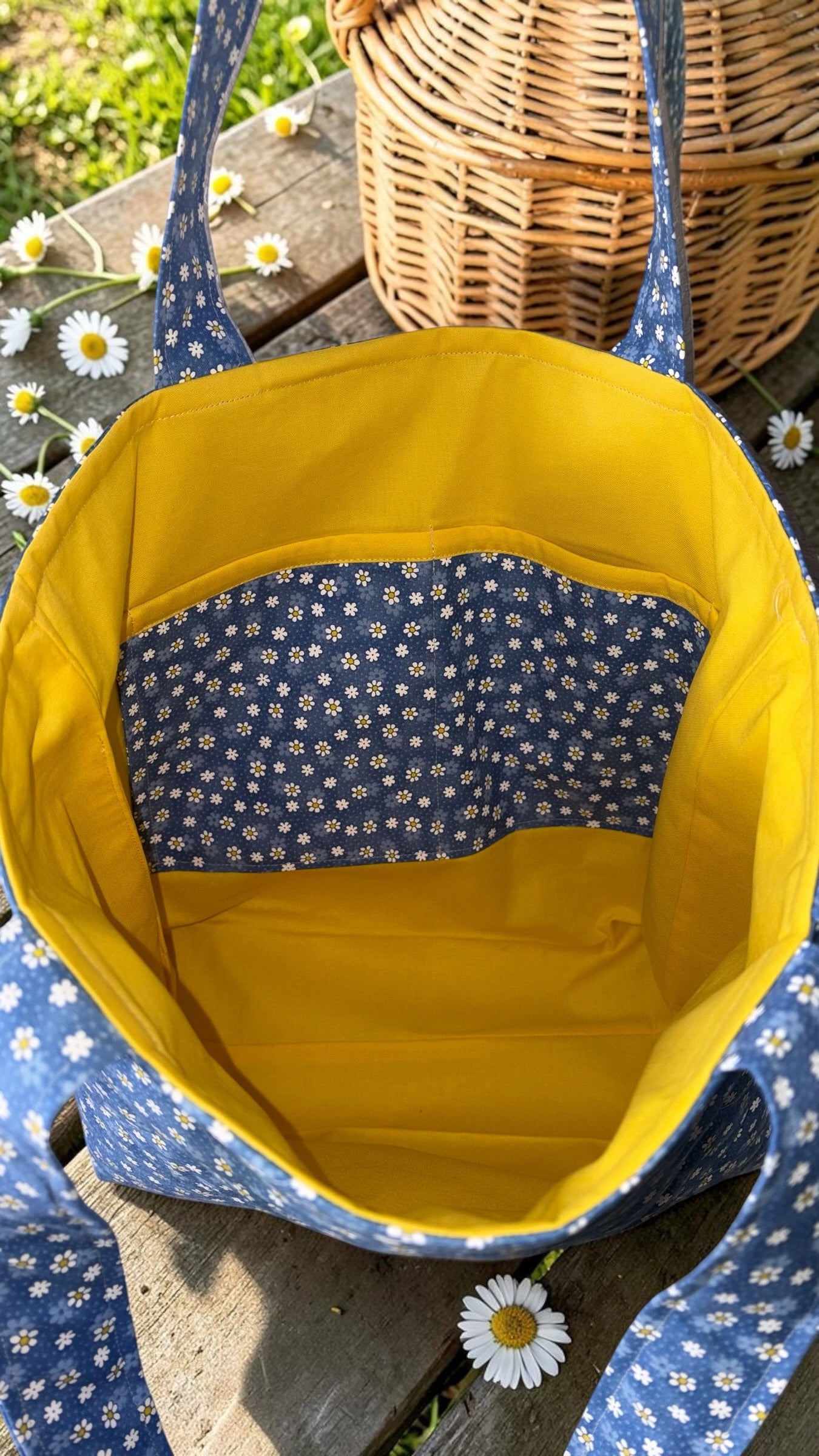 Daisy Blue Quilted Tote Bag