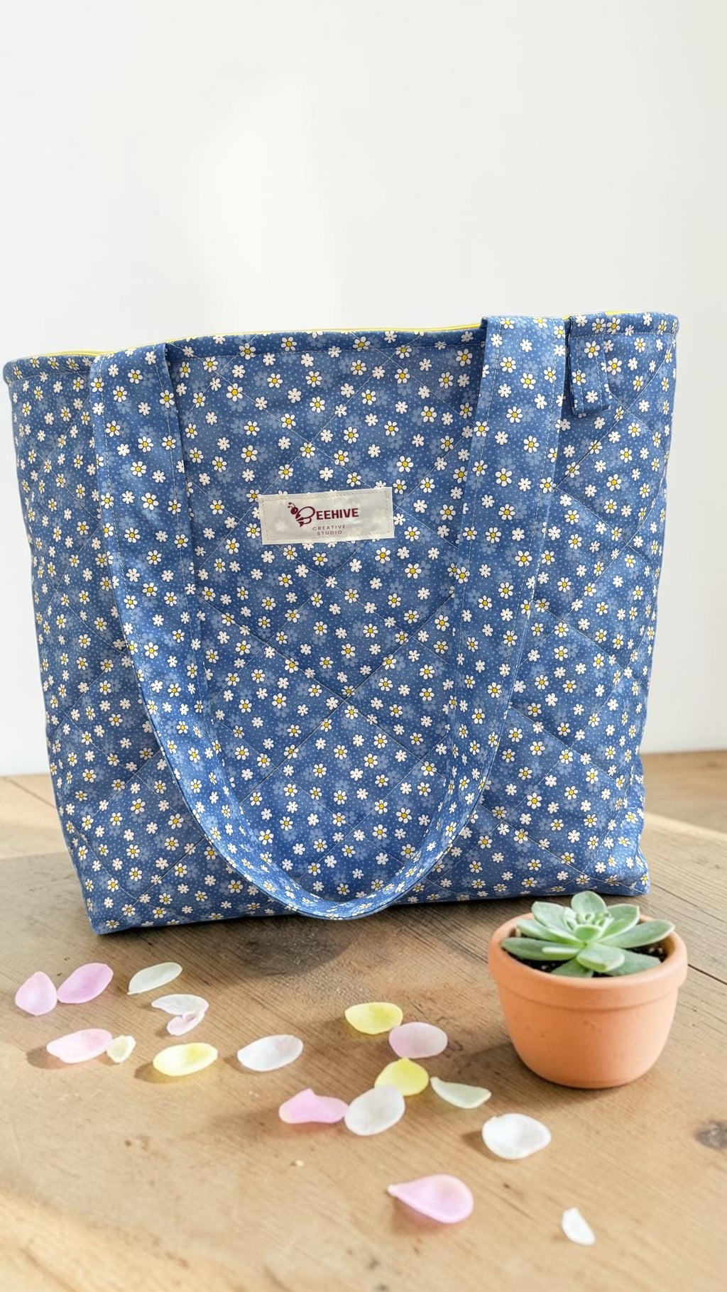 Daisy Blue Quilted Tote Bag