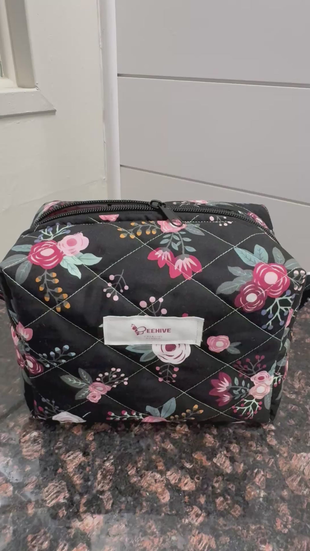 Sweet Floral Quilted Makeup Bag - Medium size