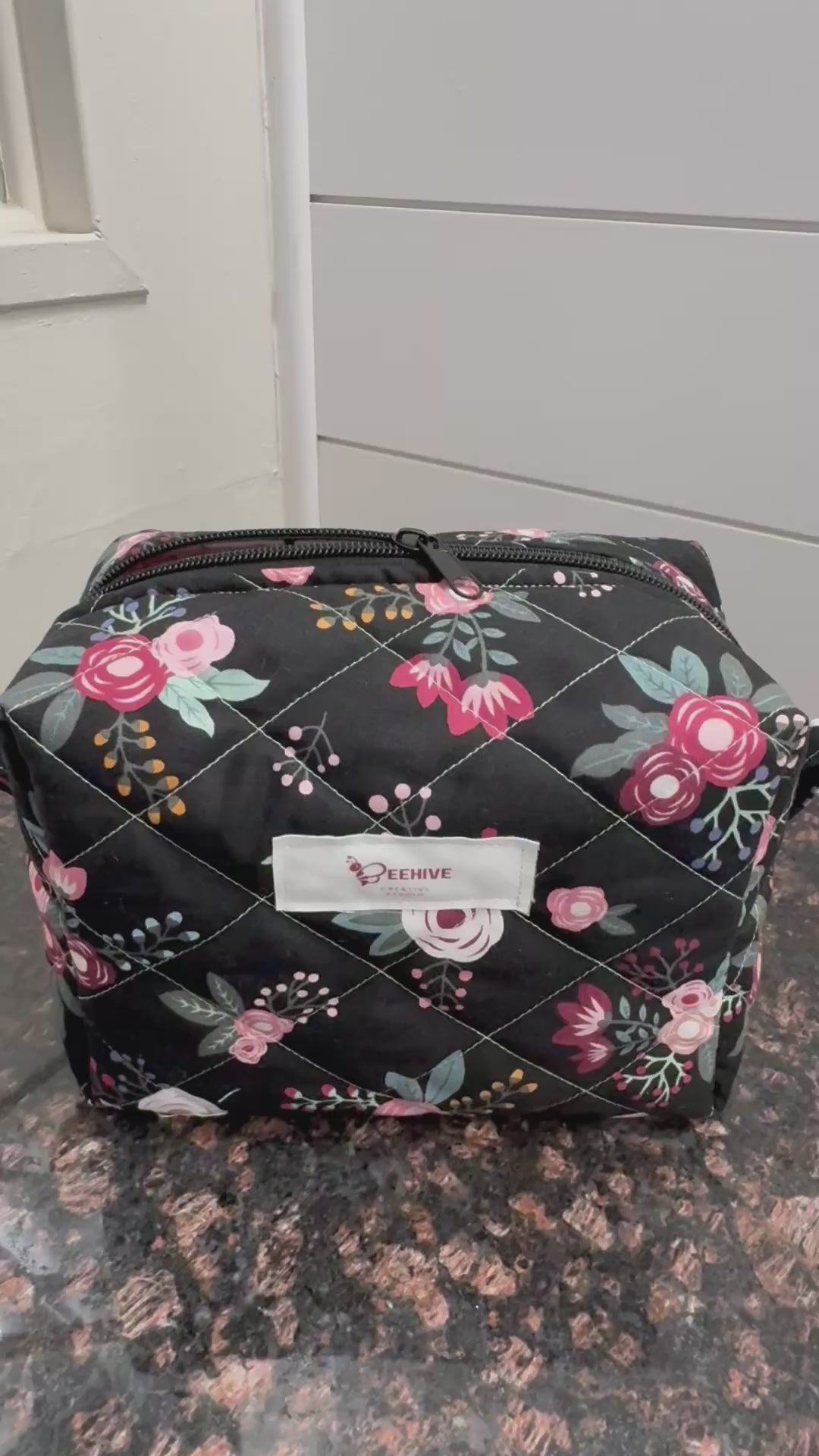 Sweet Floral Quilted Makeup Bag - Medium size