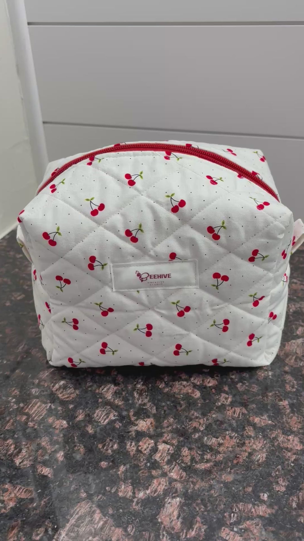 Cherry Delight Quilted Makeup Bag - Medium